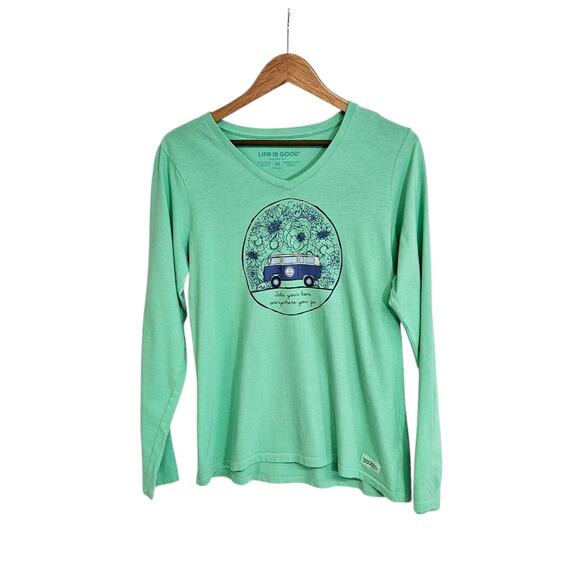 Life Is Good "Take Your Love Everywhere You Go" Green Long Sleeve Shirt Medium - Picture 1 of 8